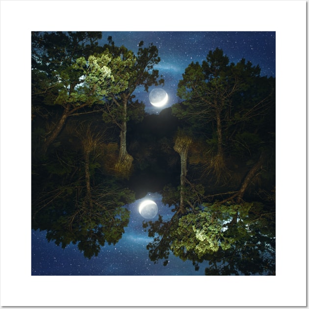 Moonset in coniferous forest Wall Art by va103